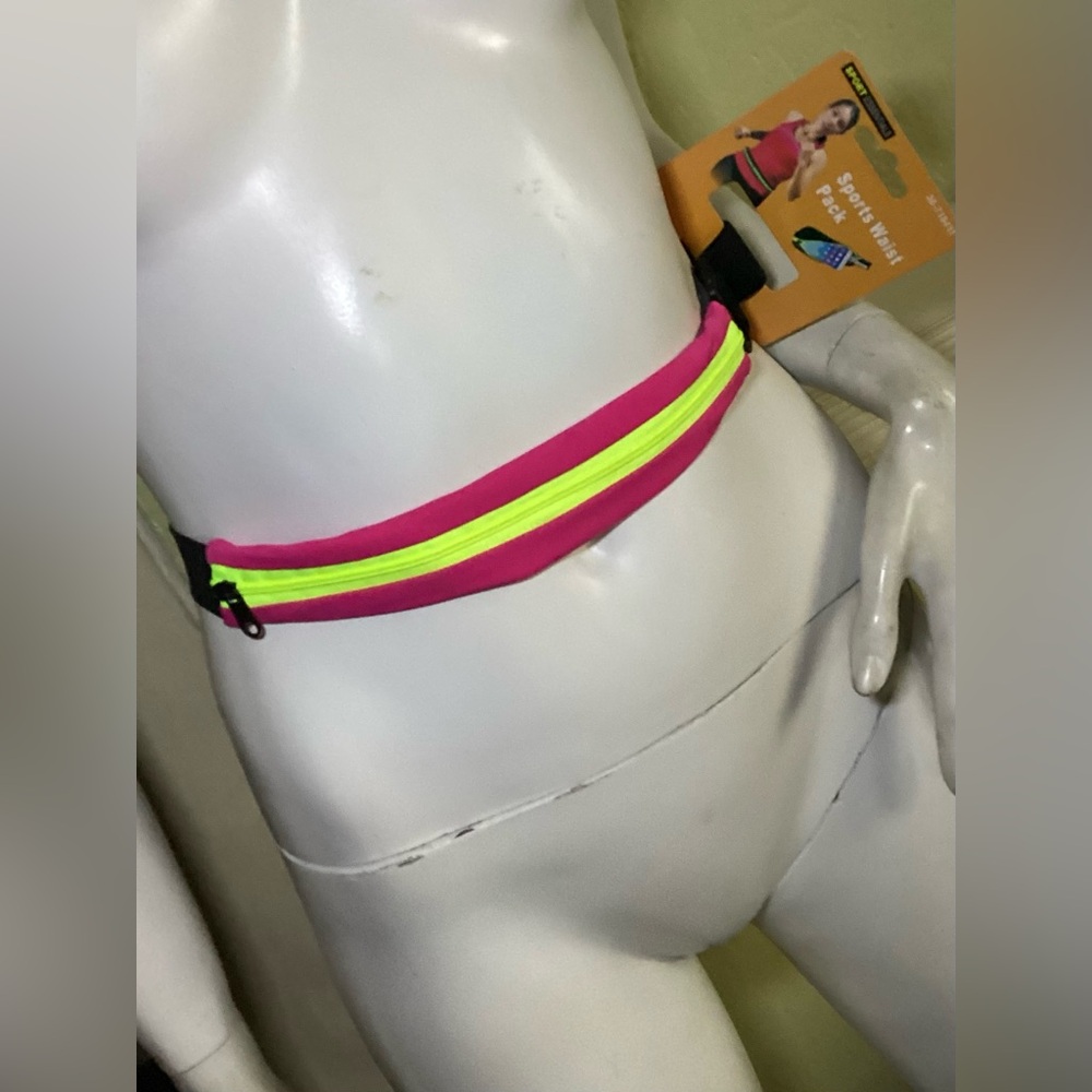 Essentials Pink and Green Sports Waist Pack